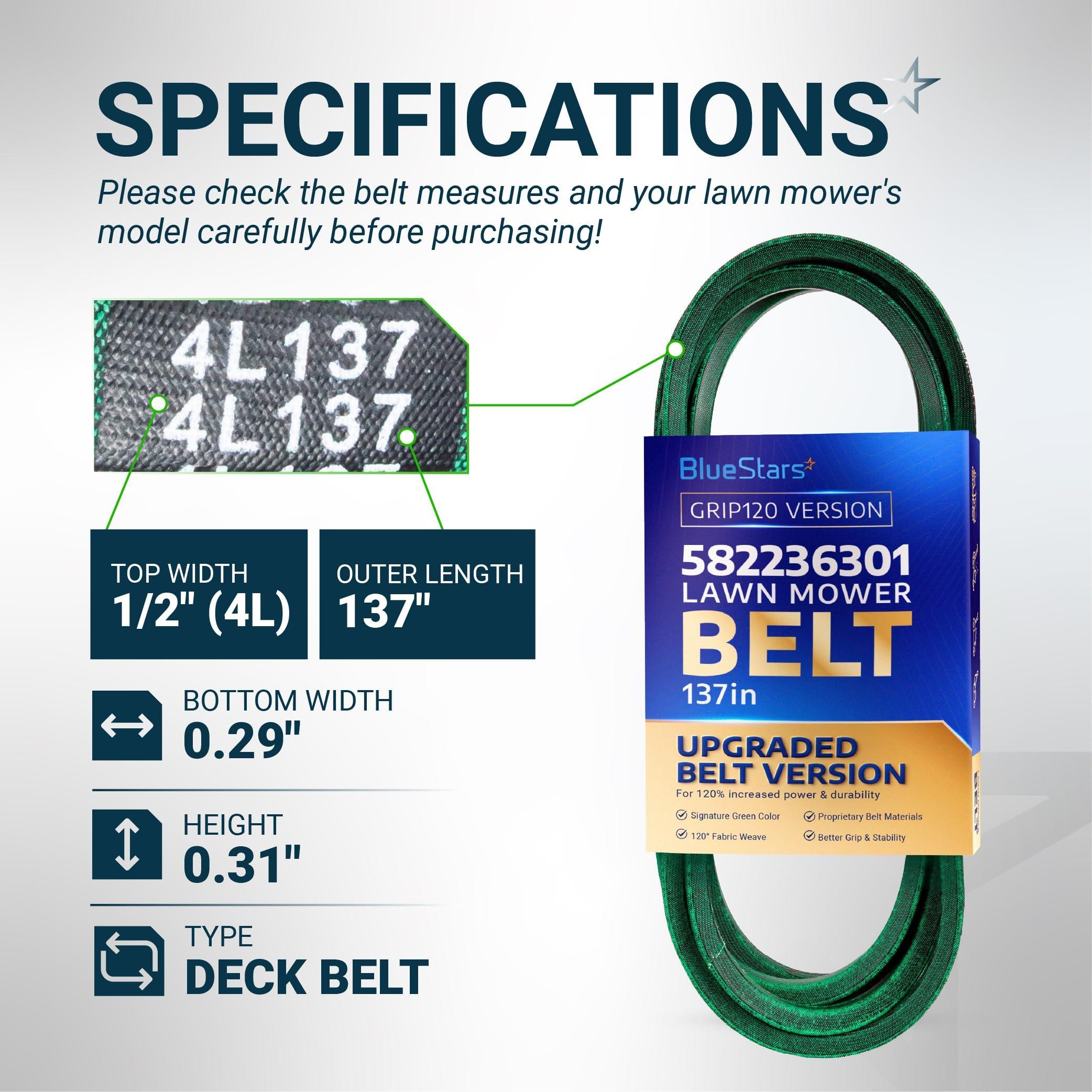 [Grip120] 582236301 Deck Belt for 54" Husqvarna, 48" MTD Cub Cadet, Gravely, Ariens Lawn Mower - Replaces 954-04329 754-04329 | 137" x 1/2" image 1