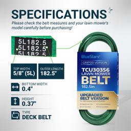 [Grip120] TCU30356 Deck Belt for John Deere Z915B Z915E Z920M Z930M Z950M Z960M Z970R ZTrak Mowers, Mower Blade Belt - Replaces TCU35604 | 5/8" x 182.5" thumbnail 1
