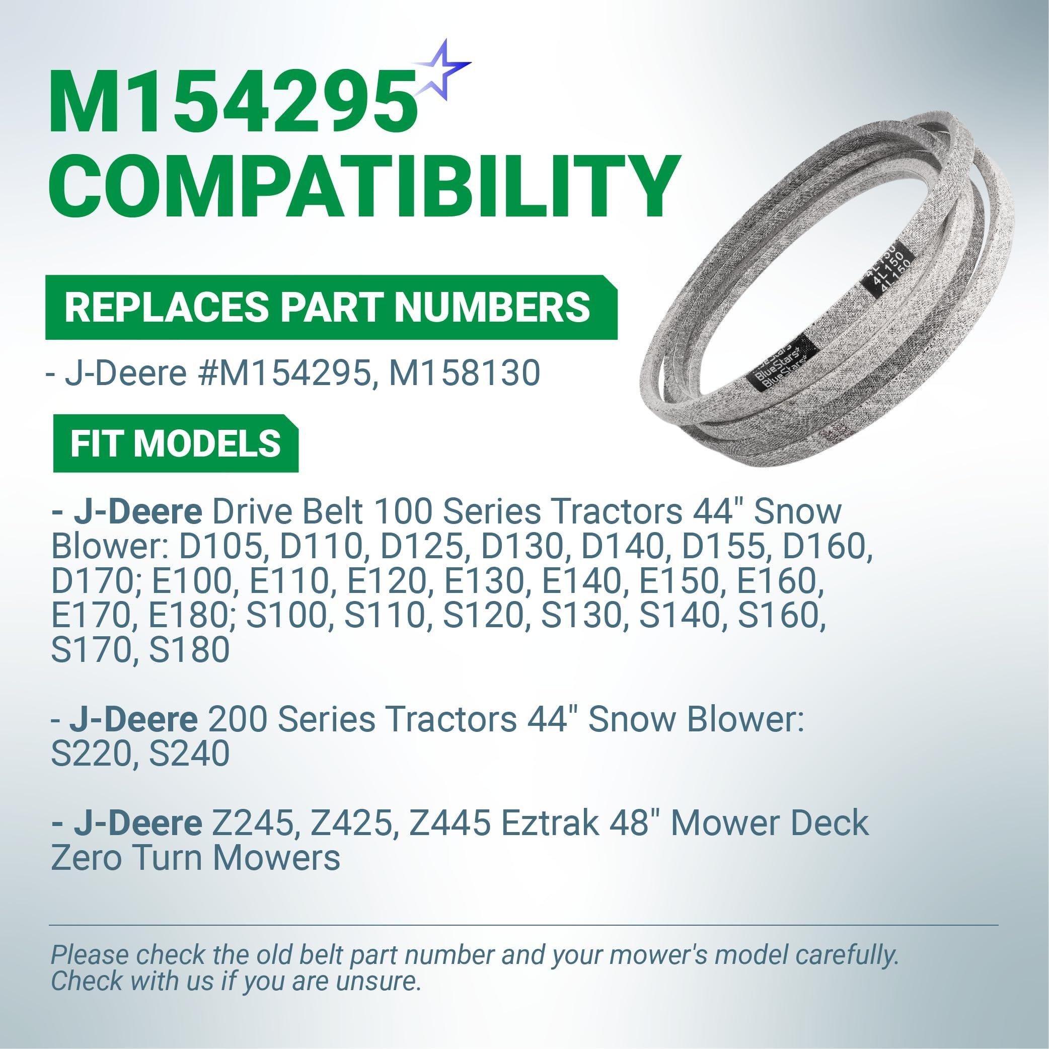 M154295 M158130 Deck Belt - Compatible with J-Deere Z245 Z425 Z445 EzTrak Zero-Turn Mowers with 48-inch Mower Deck, J-Deere D140 D155 D160 44-inch Snow Blower | 1/2" x 150" image 2