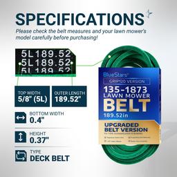 [Grip120] 135-1873 Deck Belt for 60" Deck Toro Titan Max 76601 76602 74452 74467 Z Master 74492 74494 74496 74497 HD 1500 HD 2000 | 5/8" X 189.52" thumbnail 1
