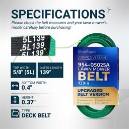 [Grip120] 954-05025A Deck Belt for 54" Lawn Mower Decks - Fits Cub Cadet XT1 GT54 ST54, Troy-Bilt TB2454, Craftsman T8400, V-Belt - Replaces 754-05025A 954-05025 | 5/8" x 139" thumbnail 1