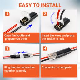 2 Pin Double Wire Plug-in Connectors with Locking Buckle, 18-22 AWG Low Voltage Quick Wire Splice Connectors | Pack of 100 thumbnail 3