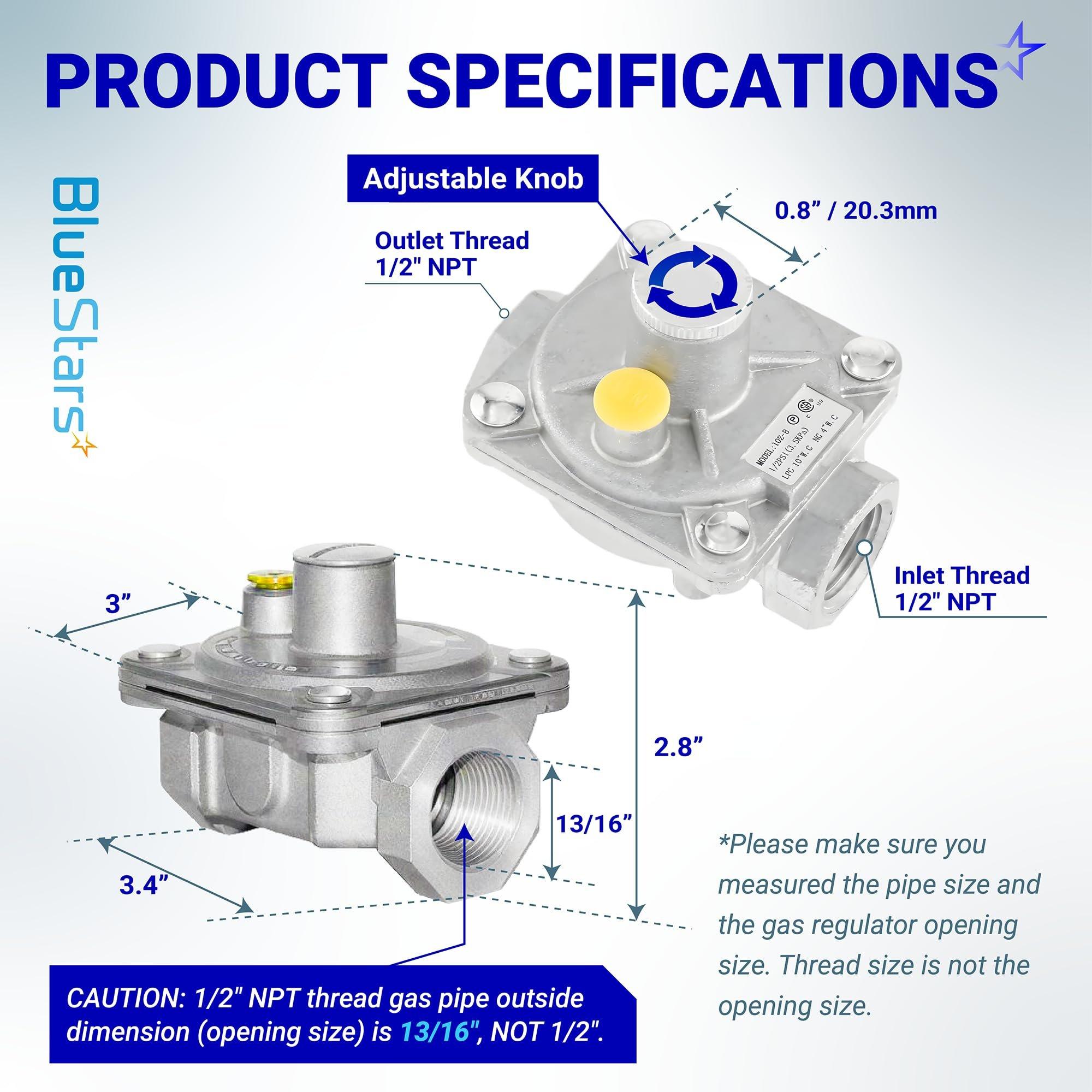 1/2" Gas Pressure Regulator, Adjustable Natural Gas and Liquefied Interchange Pressure Regulator with 2 Brass 1/2" NPT Conversion Adapters for NG/LPG Applications Grill, Heater, Oven, Stove image 1