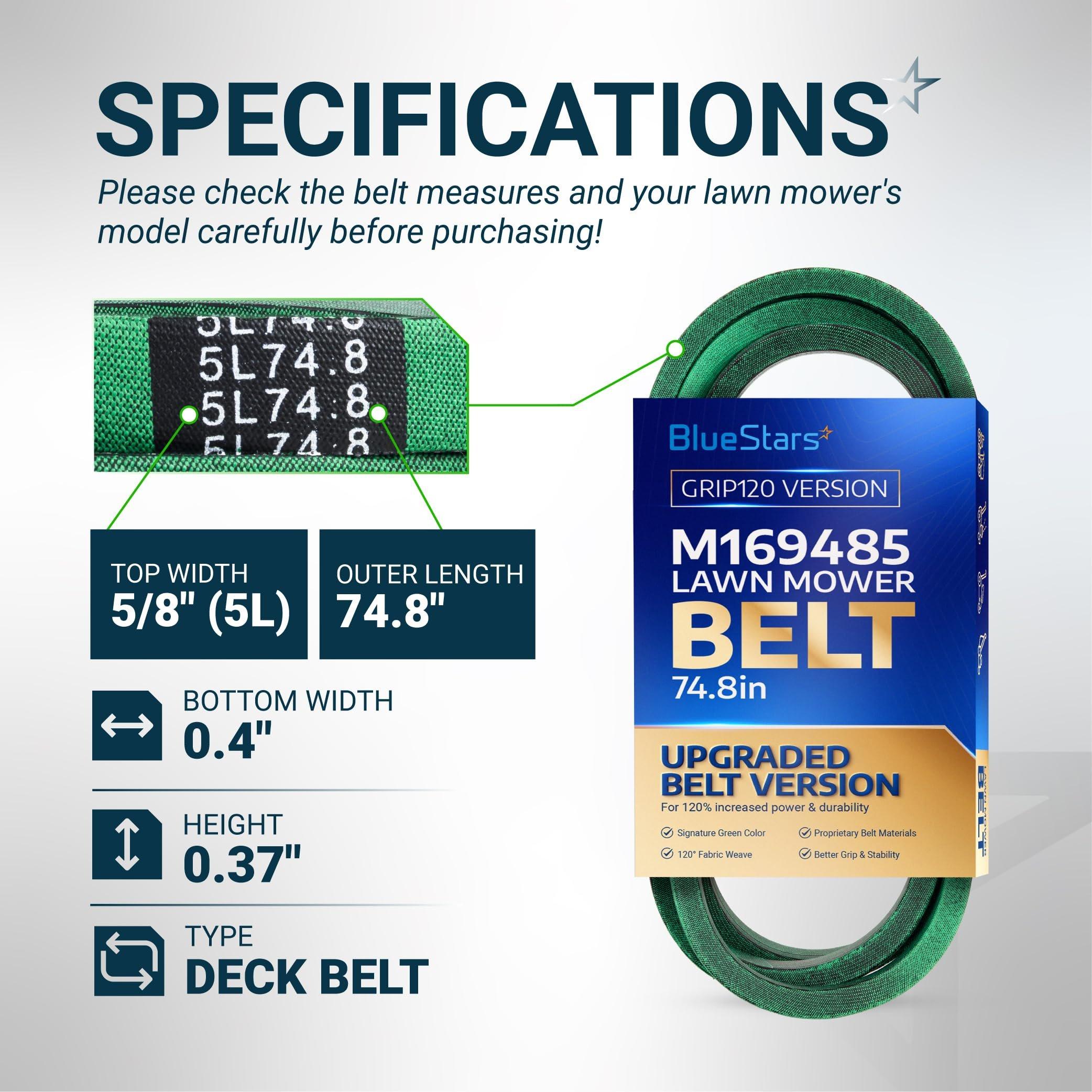[Grip120] M169485 Primary Deck Belt for John Deere X330 X350 X354 X370 X380 X390 X394, X570 X580 X584 X590 Lawn Tractors, Mower Belt - Replaces UC39236 | 5/8" x 74.8" image 1