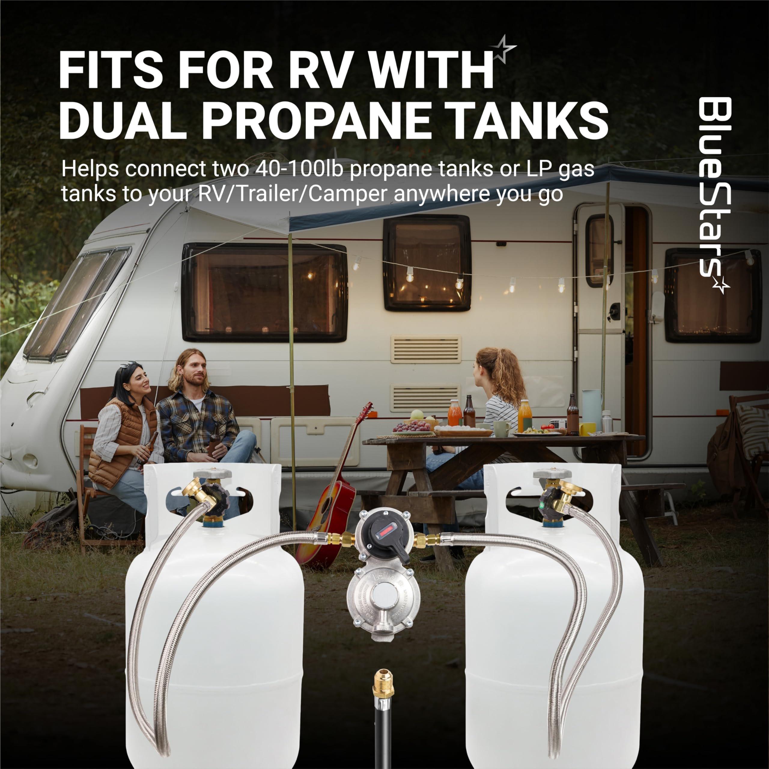 2-Stage Automatic Changeover LP Propane Gas Regulator with 36" Pigtail Hoses with Gauge POL Connect 100lb Propane Tank Regulator 1/4" Inverted Male Flare for RV Trailer Camper | CSA Certified image 7