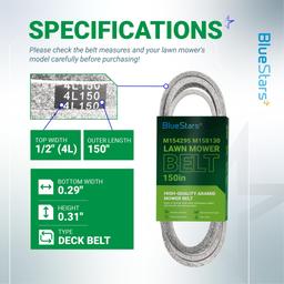 M154295 M158130 Deck Belt - Compatible with J-Deere Z245 Z425 Z445 EzTrak Zero-Turn Mowers with 48-inch Mower Deck, J-Deere D140 D155 D160 44-inch Snow Blower | 1/2" x 150" thumbnail 1
