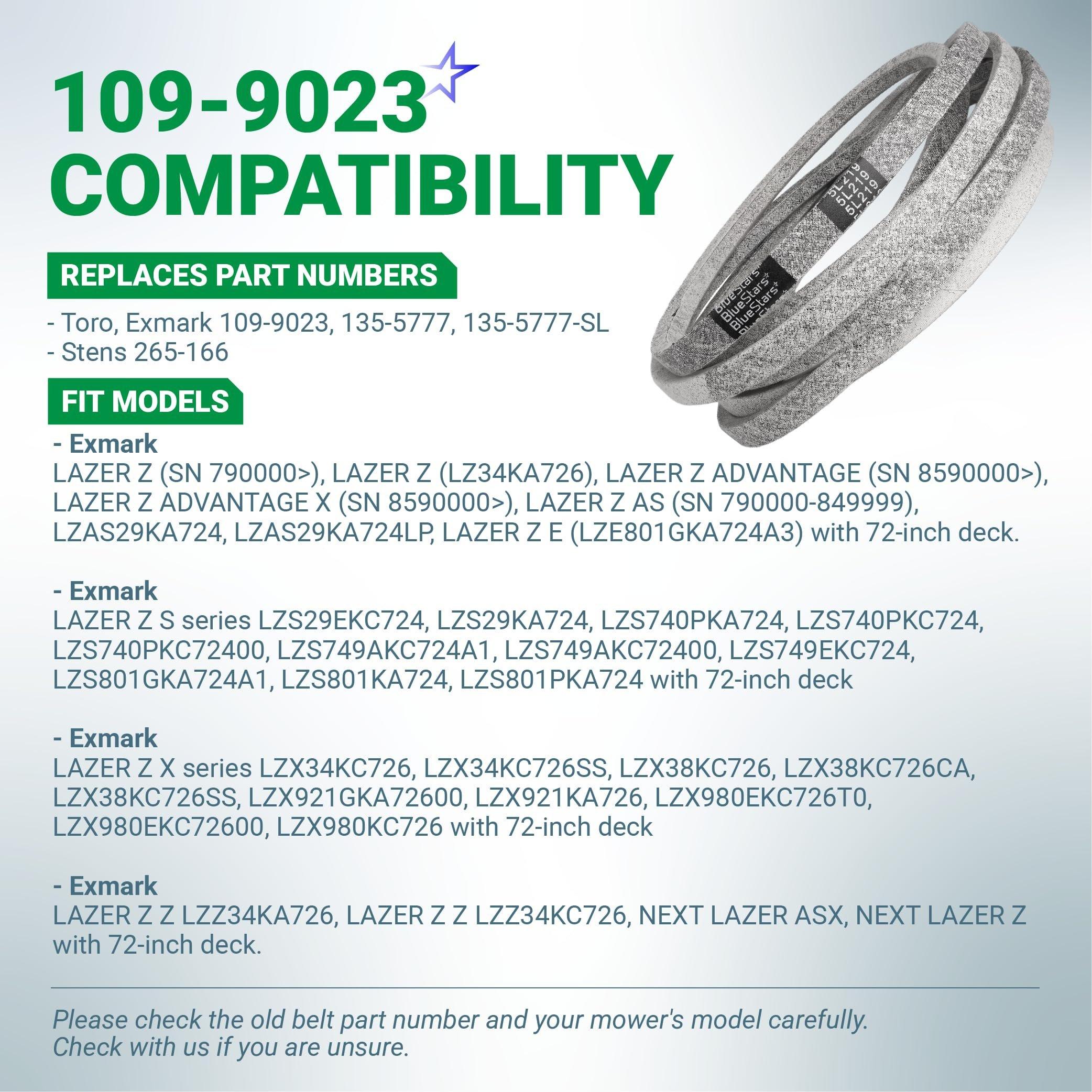 109-9023 Deck Belt Replacement for Exmark 72 Inch Deck Lazer Z X, Next Lazer Z Series Zero-Turn Mowers - Replaces 1099023 135-5777 135-5777-SL | 5/8" x 219" image 2