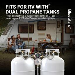 2-Stage Automatic Changeover LP Propane Gas Regulator with Two 18" Pigtail Hoses with Gauge & 4FT Outlet Regulator Stainless Hose 1/4 Inverted Male Flare for RV Camper Trailer | CSA Certified thumbnail 8