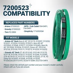 [Upgraded Grip120] BlueStars 7200523 Deck Belt - for 42 Inch Ariens 07200523 Ikon-X Ikon XD XL | 42" Gravely ZT42 ZTX42 ZTXL42 Lawn Mower - Replaces Toro 93-3884 Mower Belt Aramid Cord 130" x 1/2" thumbnail 5