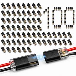 2 Pin Double Wire Plug-in Connectors with Locking Buckle, 18-22 AWG Low Voltage Quick Wire Splice Connectors | Pack of 100 thumbnail 0