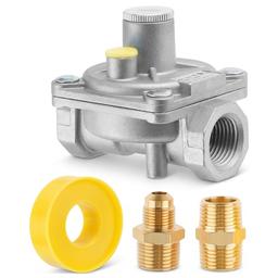 1/2" Gas Pressure Regulator, Adjustable Natural Gas and Liquefied Interchange Pressure Regulator with 2 Brass 1/2" NPT Conversion Adapters for NG/LPG Applications Grill, Heater, Oven, Stove thumbnail 0