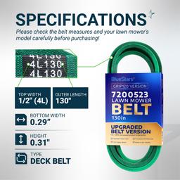 [Upgraded Grip120] BlueStars 7200523 Deck Belt - for 42 Inch Ariens 07200523 Ikon-X Ikon XD XL | 42" Gravely ZT42 ZTX42 ZTXL42 Lawn Mower - Replaces Toro 93-3884 Mower Belt Aramid Cord 130" x 1/2" thumbnail 1