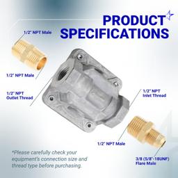 1/2" Gas Pressure Regulator, Adjustable Natural Gas and Liquefied Interchange Pressure Regulator with 2 Brass 1/2" NPT Conversion Adapters for NG/LPG Applications Grill, Heater, Oven, Stove thumbnail 2