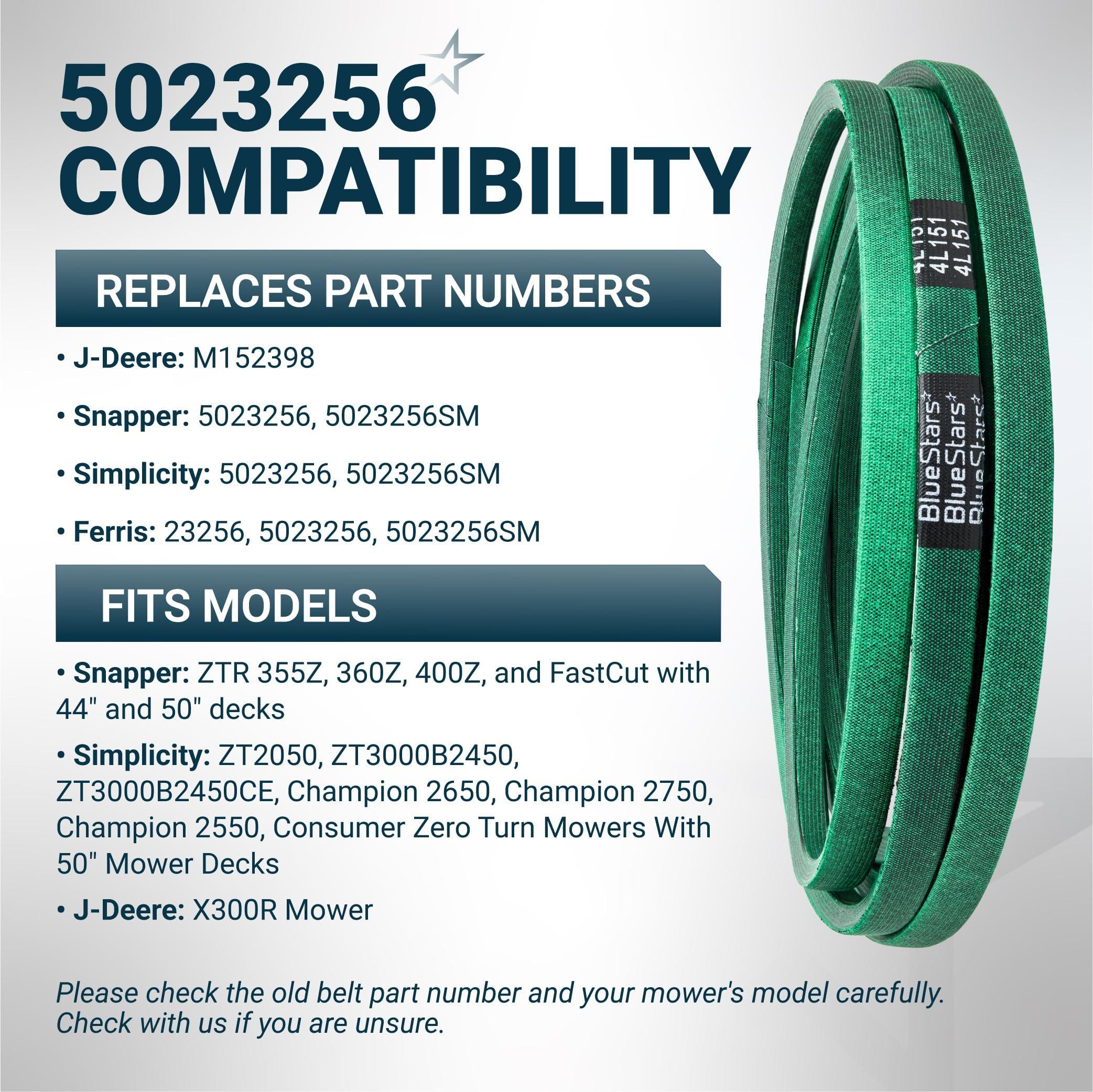 [Grip120] 5023256 Deck Belt for Snapper 355Z 360Z 400Z, Simplicity ZT2050 ZT3000 Champion, Ferris Mowers, Blade Drive Belt - Replaces John Deere M152398 5023256SM | 1/2" x 151" image 5
