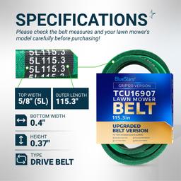 [Grip120] TCU16907 Drive Belt for John Deere ZTrak 737 757 Zero Turn Mowers, Traction Drive V-Belt Replacement | 5/8" x 115.3" thumbnail 1