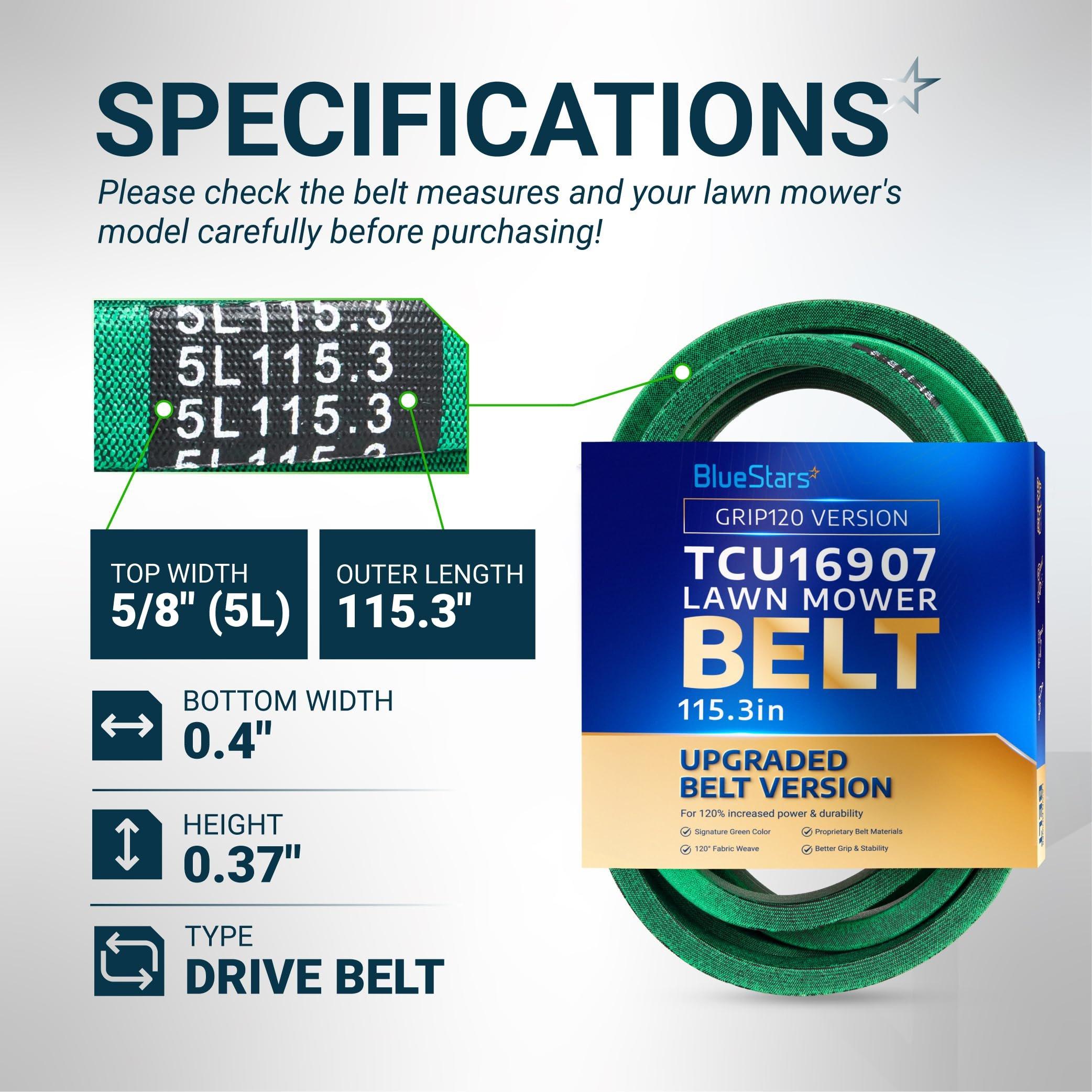 [Grip120] TCU16907 Drive Belt for John Deere ZTrak 737 757 Zero Turn Mowers, Traction Drive V-Belt Replacement | 5/8" x 115.3" image 1
