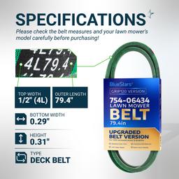 [Grip120] 754-06434 Deck Belt for 36" Deck Troy Bilt 36 Pony 36T Pony 36B Craftsman T85 T100 - Replaces CMXGZAM501100 490-501-M100 | 1/2”x79.4 thumbnail 1