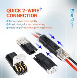 2 Pin Double Wire Plug-in Connectors with Locking Buckle, 18-22 AWG Low Voltage Quick Wire Splice Connectors | Pack of 100 thumbnail 2