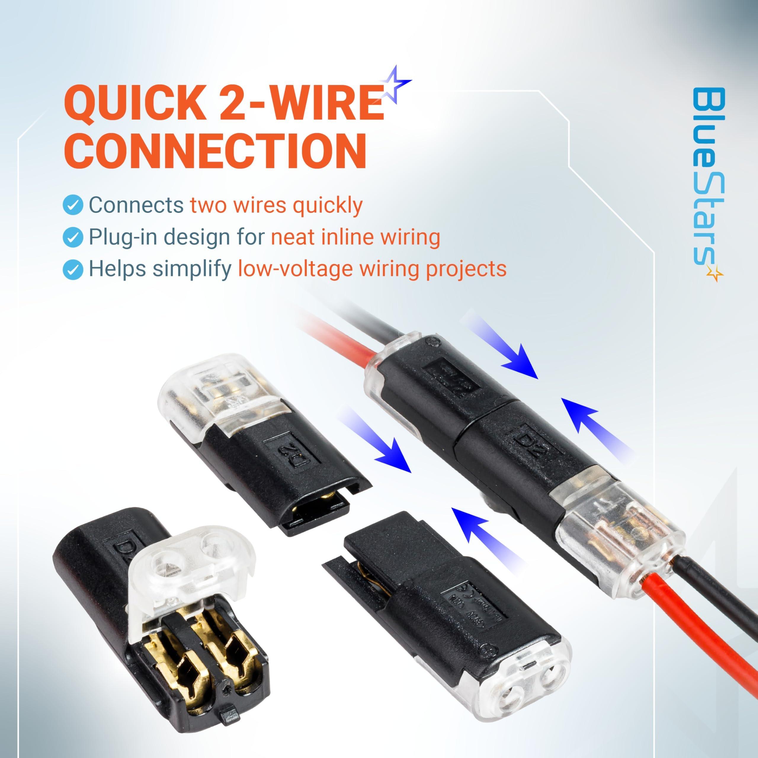 2 Pin Double Wire Plug-in Connectors with Locking Buckle, 18-22 AWG Low Voltage Quick Wire Splice Connectors | Pack of 100 image 2