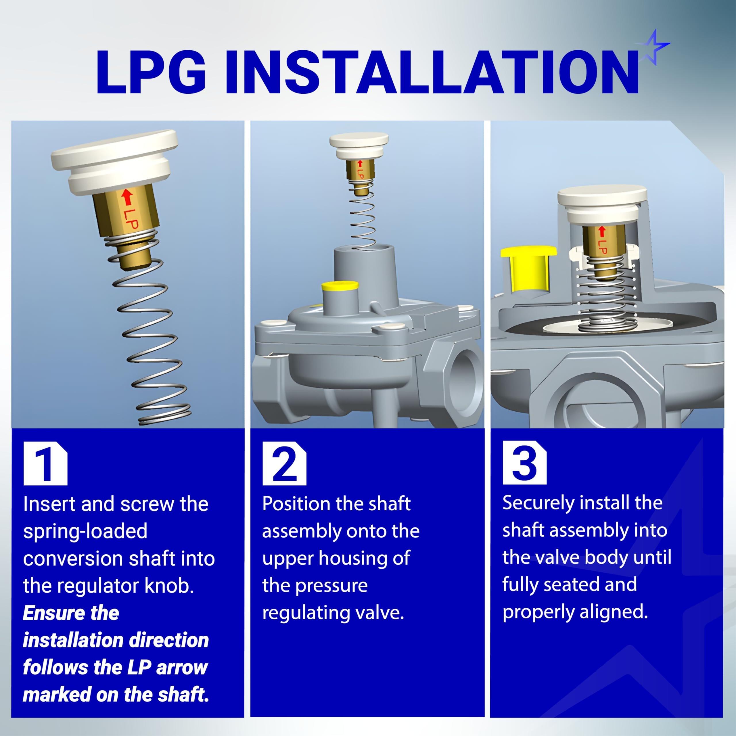 1/2" Gas Pressure Regulator, Adjustable Natural Gas and Liquefied Interchange Pressure Regulator with 2 Brass 1/2" NPT Conversion Adapters for NG/LPG Applications Grill, Heater, Oven, Stove image 4