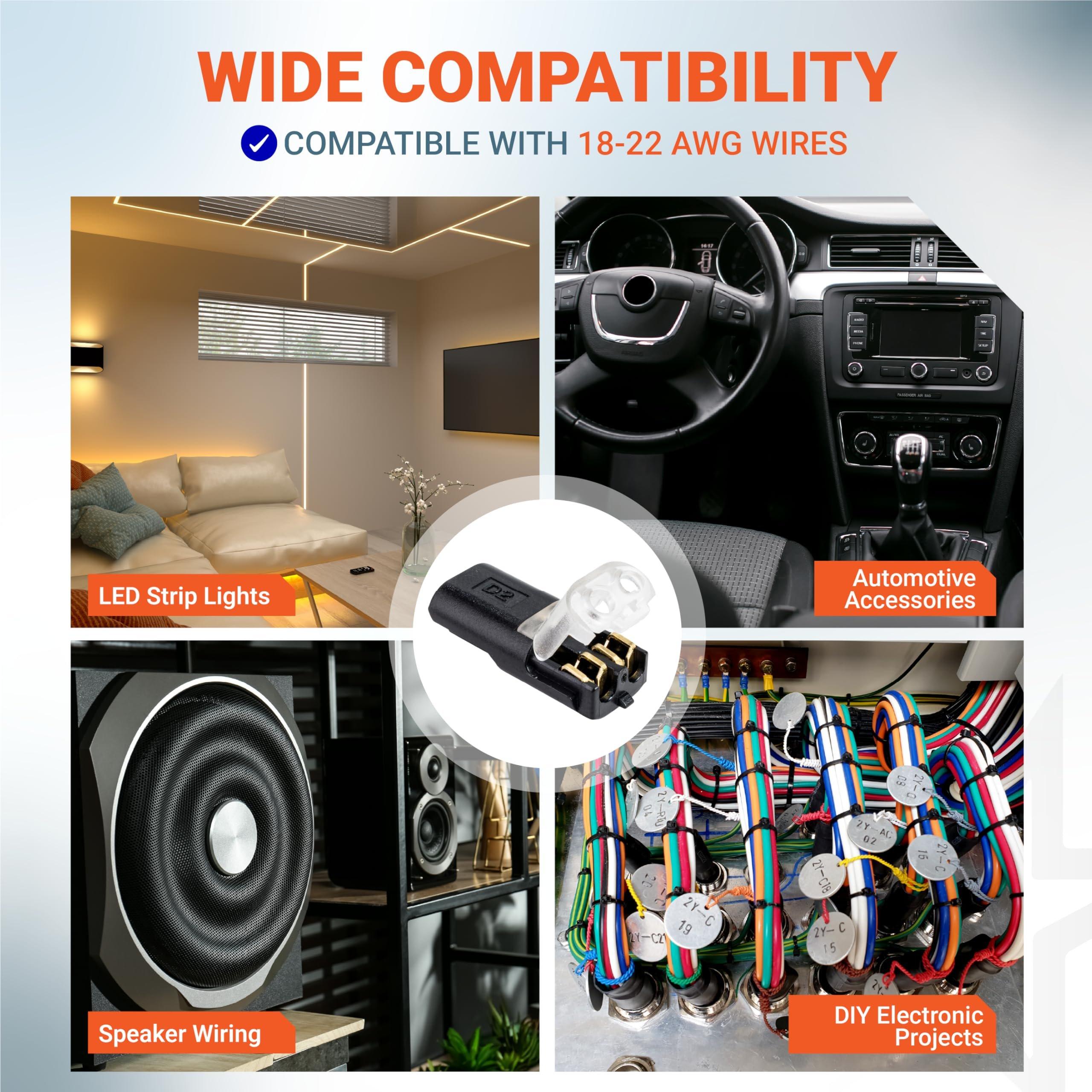 2 Pin Double Wire Plug-in Connectors with Locking Buckle, 18-22 AWG Low Voltage Quick Wire Splice Connectors | Pack of 100 image 7