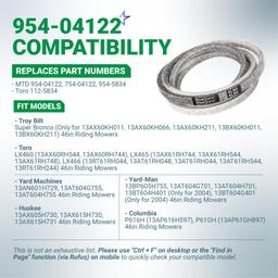954-04122 754-04122 Lawn Mower Belt for Troy Bilt 46" Deck MTD Toro LX460 LX465 13AX60KH011 13AX60KH066 13AX60KH211 Riding Mowers - Replaces 954-5834 112-5834 | 1/2" x 90" thumbnail 2