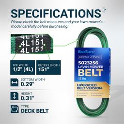 [Grip120] 5023256 Deck Belt for Snapper 355Z 360Z 400Z, Simplicity ZT2050 ZT3000 Champion, Ferris Mowers, Blade Drive Belt - Replaces John Deere M152398 5023256SM | 1/2" x 151" thumbnail 1