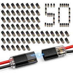 2 Pin Double Wire Plug-in Connectors with Locking Buckle, 18-22 AWG Low Voltage Quick Wire Splice Connectors | Pack of 50 thumbnail 0