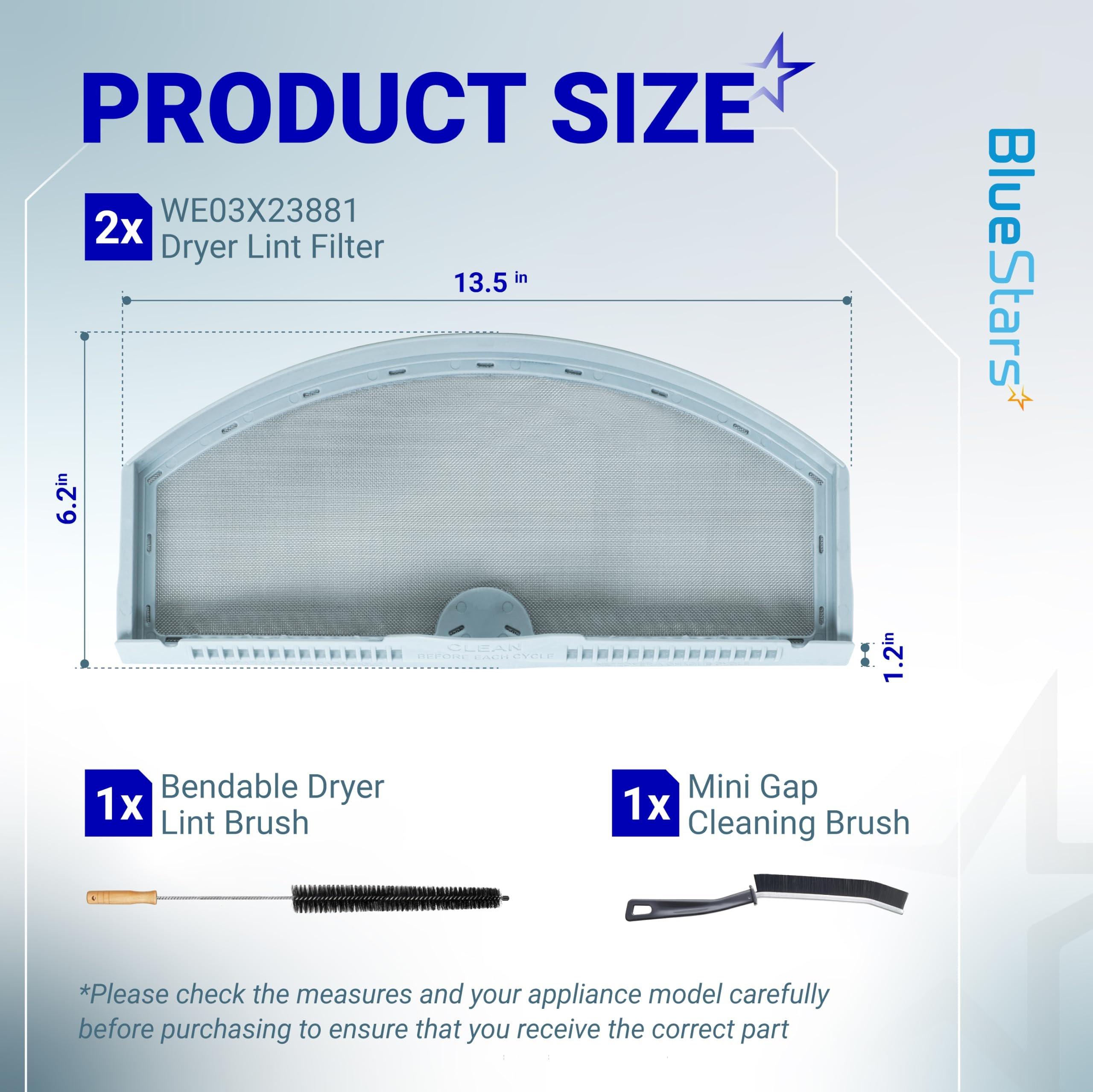 2-Pack WE03X23881 Dryer Lint Filter Replacement for GE Hotpoint Dryers GTD42EASJ2WW GTD33EASK0WW - Replaces PS11763056 4476390 Stainless Steel Screen with Cleaning Brushes image 1