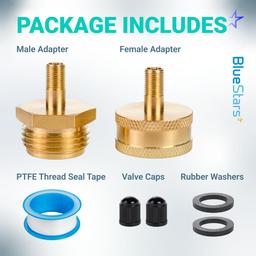 RV Winterizing Blow Out Adapter, 3/4 GHT Brass Schrader Valve | Schrader Valve to 3/4 Garden Hose, Water Line Blow Out Adapter Fitting with Tire Inflation Valve for Camper Travel Trailer thumbnail 3