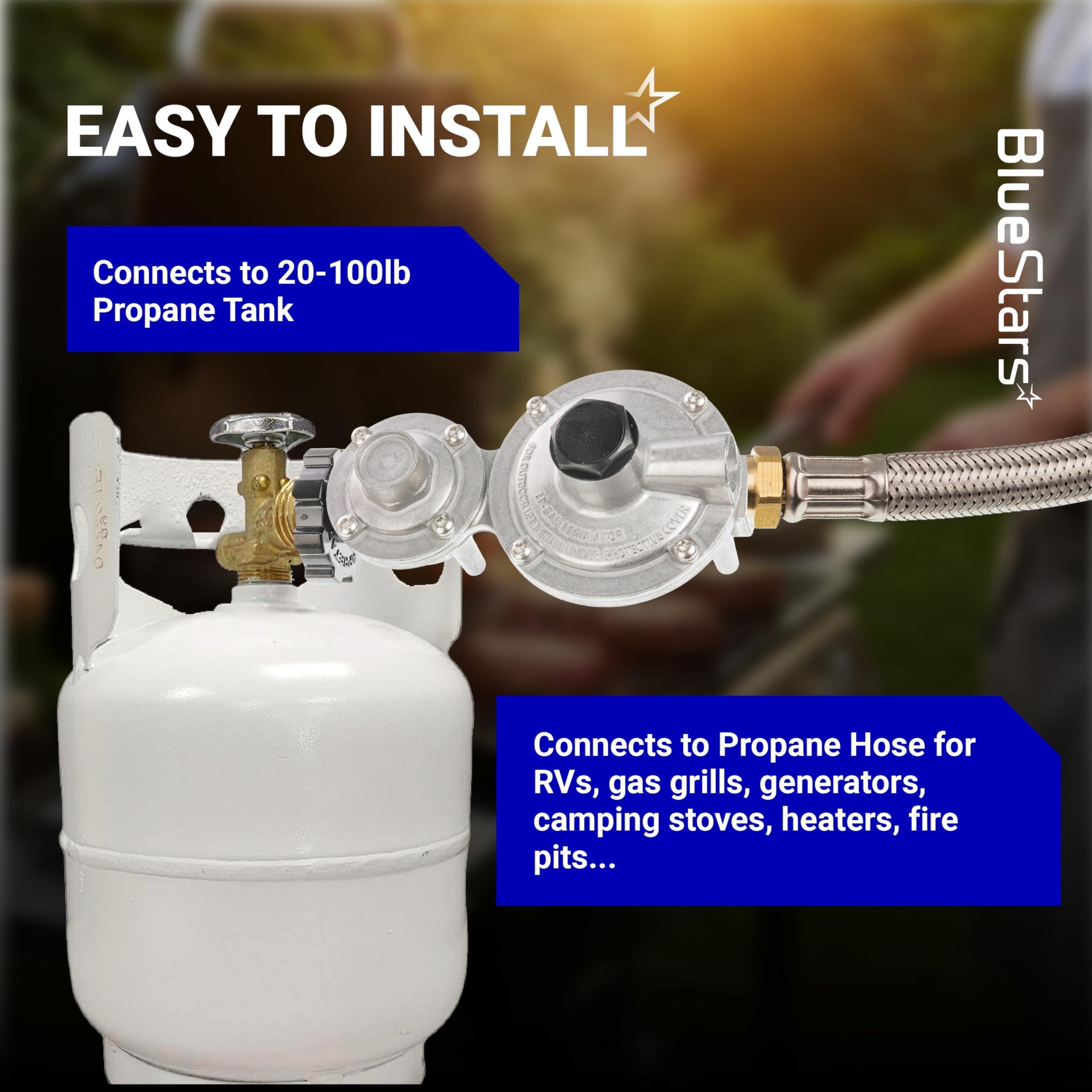 BlueStars 2 Stage Propane Regulator with POL - Standard P.O.L Connection and 3/8in Female Flare Fitting - Propane Tank Regulator for RV Vans Trailers Campers 100lb Tank ASME Tank Generators image 5