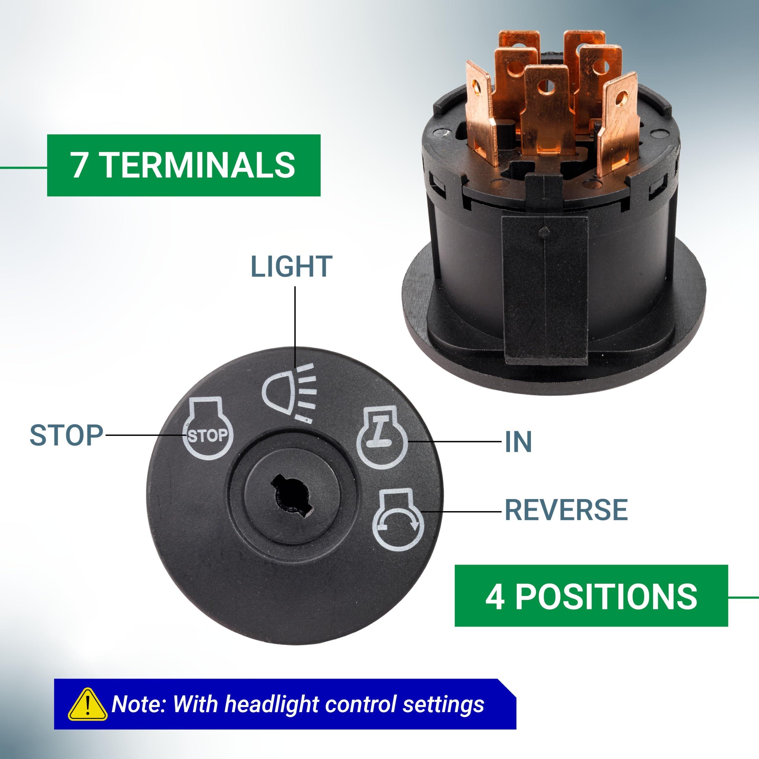 175566 Ignition Switch 7 Terminals 2 Keys & AM138068 Starter Solenoid - Compatible with John Deere L100 L105 L110 L120 - Replaces GY20074 925-1741 94762 175566 175442 725-04439 725-04439B image 3