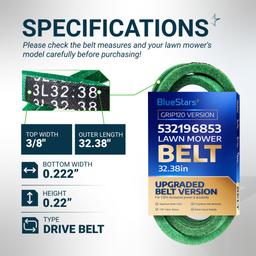 532196853 Drive Belt - for Husqvarna Poulan Jonsered Dixon Walk-Behind Mowers - Replaces 196853 426609 532426609 590000501 583432701 | Aramid Cord | 32.38" thumbnail 1