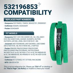 532196853 Drive Belt - for Husqvarna Poulan Jonsered Dixon Walk-Behind Mowers - Replaces 196853 426609 532426609 590000501 583432701 | Aramid Cord | 32.38" thumbnail 5