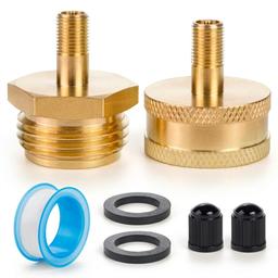RV Winterizing Blow Out Adapter, 3/4 GHT Brass Schrader Valve | Schrader Valve to 3/4 Garden Hose, Water Line Blow Out Adapter Fitting with Tire Inflation Valve for Camper Travel Trailer thumbnail 0