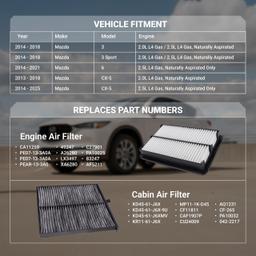 CA11259 Engine Air Filter & KD45-61-J6X Cabin Air Filter Kit for Mazda 3/3 Sport 2014-2018, Mazda 6 2014-2021, CX-5 2013-2025 - Replaces PE07-13-3A0A, CF11811 thumbnail 2