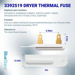 3387134 Cycling Thermostat 3392519 Dryer Thermal Fuse 3977393 Thermal Cut-off Switch 3977767 High-limit and Wire Thermostat Kit - Compatible with Whirlpool Kenmore Maytag Dryers thumbnail 2