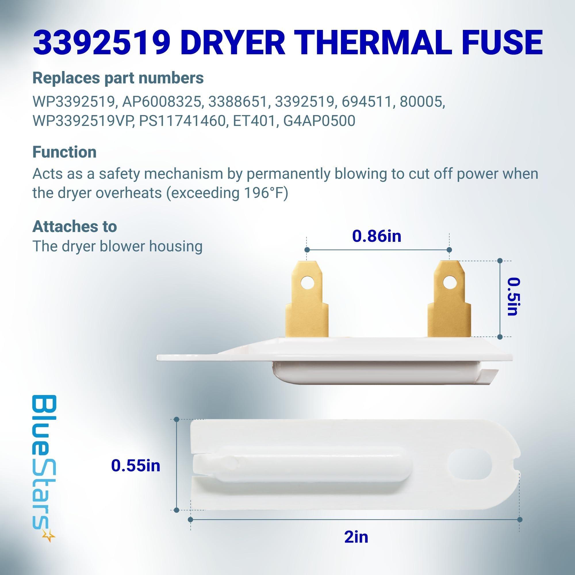 3387134 Cycling Thermostat 3392519 Dryer Thermal Fuse 3977393 Thermal Cut-off Switch 3977767 High-limit and Wire Thermostat Kit - Compatible with Whirlpool Kenmore Maytag Dryers image 2