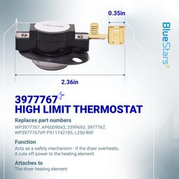 3387134 Cycling Thermostat 3392519 Dryer Thermal Fuse 3977393 Thermal Cut-off Switch 3977767 High-limit and Wire Thermostat Kit - Compatible with Whirlpool Kenmore Maytag Dryers thumbnail 3