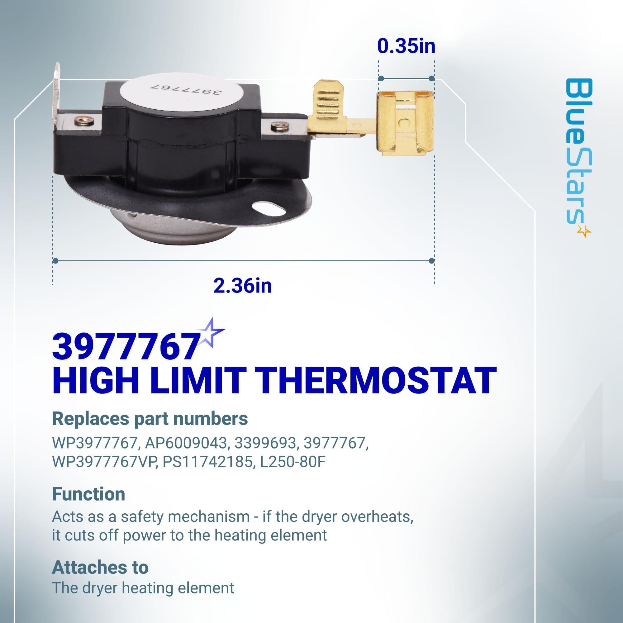 3387134 Cycling Thermostat 3392519 Dryer Thermal Fuse 3977393 Thermal Cut-off Switch 3977767 High-limit and Wire Thermostat Kit - Compatible with Whirlpool Kenmore Maytag Dryers image 3