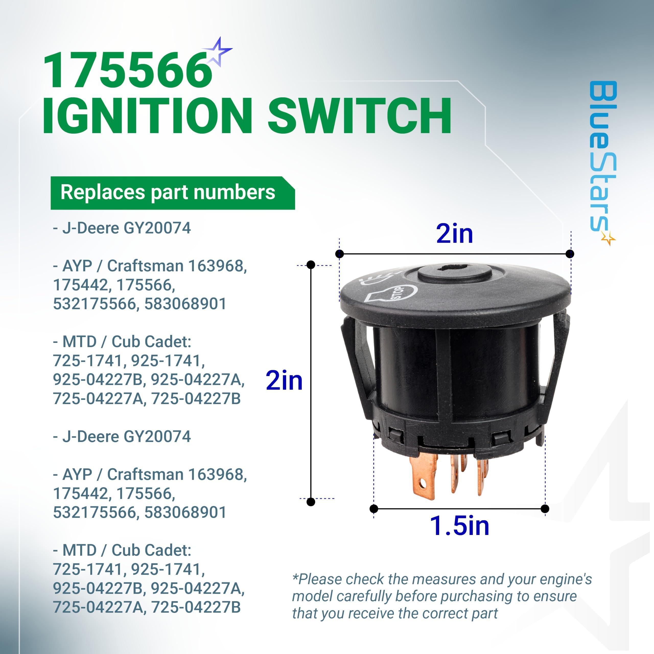 175566 Ignition Switch 7 Terminals 2 Keys & AM138068 Starter Solenoid - Compatible with John Deere L100 L105 L110 L120 - Replaces GY20074 925-1741 94762 175566 175442 725-04439 725-04439B image 1
