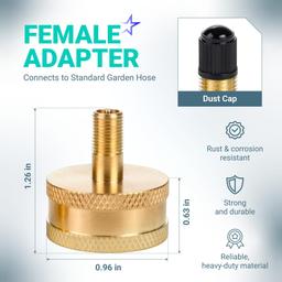 RV Winterizing Blow Out Adapter, 3/4 GHT Brass Schrader Valve | Schrader Valve to 3/4 Garden Hose, Water Line Blow Out Adapter Fitting with Tire Inflation Valve for Camper Travel Trailer thumbnail 2