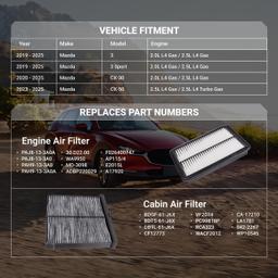 Engine & Cabin Air Filter Kit for Mazda 3 2019-2025, CX-30 2020-2025, Select CX-50 2023-2025 - Includes PAJ8-13-3A0A Engine Air Filter and BDGF-61-J6X Cabin Air Filter thumbnail 2