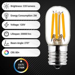 BlueStars E17 T7 LED Bulb 2W 120V (25W Equivalent), 2700K Warm White, 220lm for Microwave Oven, Range Hood, Refrigerator, Appliance Replacement Bulbs - 3 Packs thumbnail 2