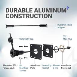 [100% Aluminum] Waterproof Wall Socket Passthrough Kit for Starlink Mini | Aluminum DC 5.5x2.1mm Female Bulkhead Connector and Power Adapter for RV Camper Boat Battery Box Truck thumbnail 2