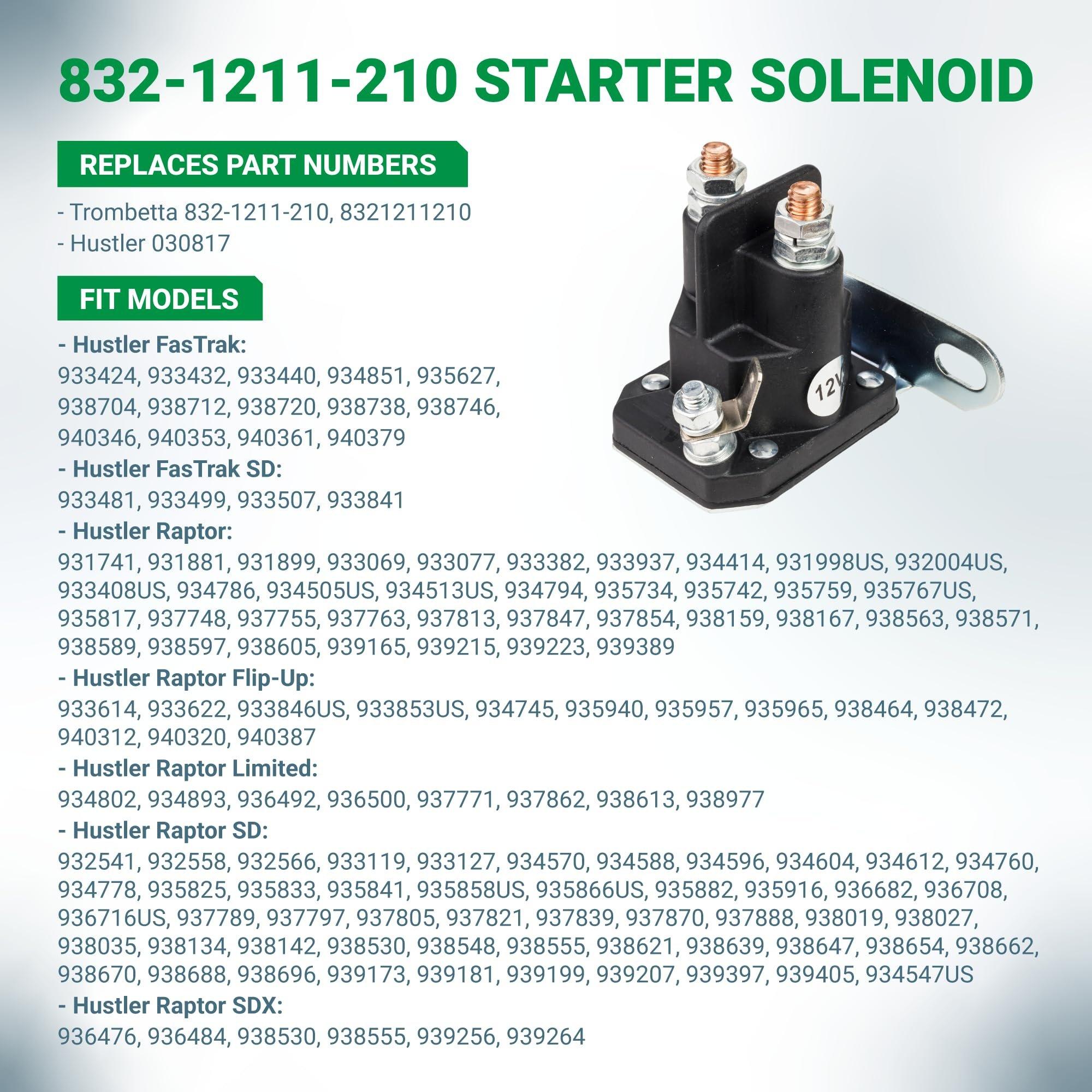 030817 Starter Solenoid 12V 3 Terminals for Hustler Raptor SD SDX Flip-Up FasTrak Zero Turn Lawn Mowers - Solenoid Relay w/ 1 Hole Bracket Replaces Trombetta 8321211210 832-1211-210 image 2