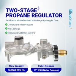 BlueStars 2 Stage Propane Regulator with POL - Standard P.O.L Connection and 3/8in Female Flare Fitting - Propane Tank Regulator for RV Vans Trailers Campers 100lb Tank ASME Tank Generators thumbnail 3