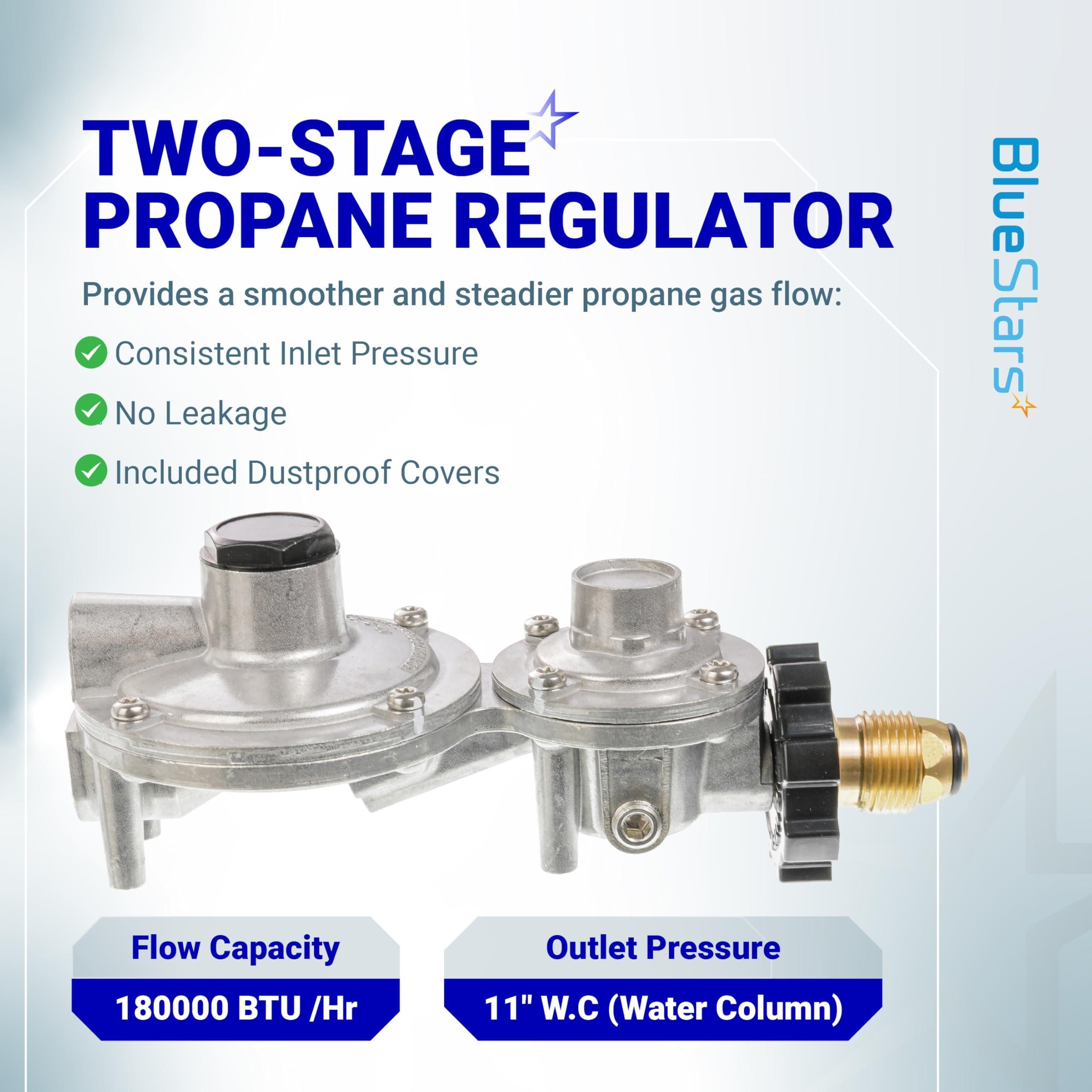 BlueStars 2 Stage Propane Regulator with POL - Standard P.O.L Connection and 3/8in Female Flare Fitting - Propane Tank Regulator for RV Vans Trailers Campers 100lb Tank ASME Tank Generators image 3