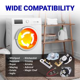 3387134 Cycling Thermostat 3392519 Dryer Thermal Fuse 3977393 Thermal Cut-off Switch 3977767 High-limit and Wire Thermostat Kit - Compatible with Whirlpool Kenmore Maytag Dryers thumbnail 5