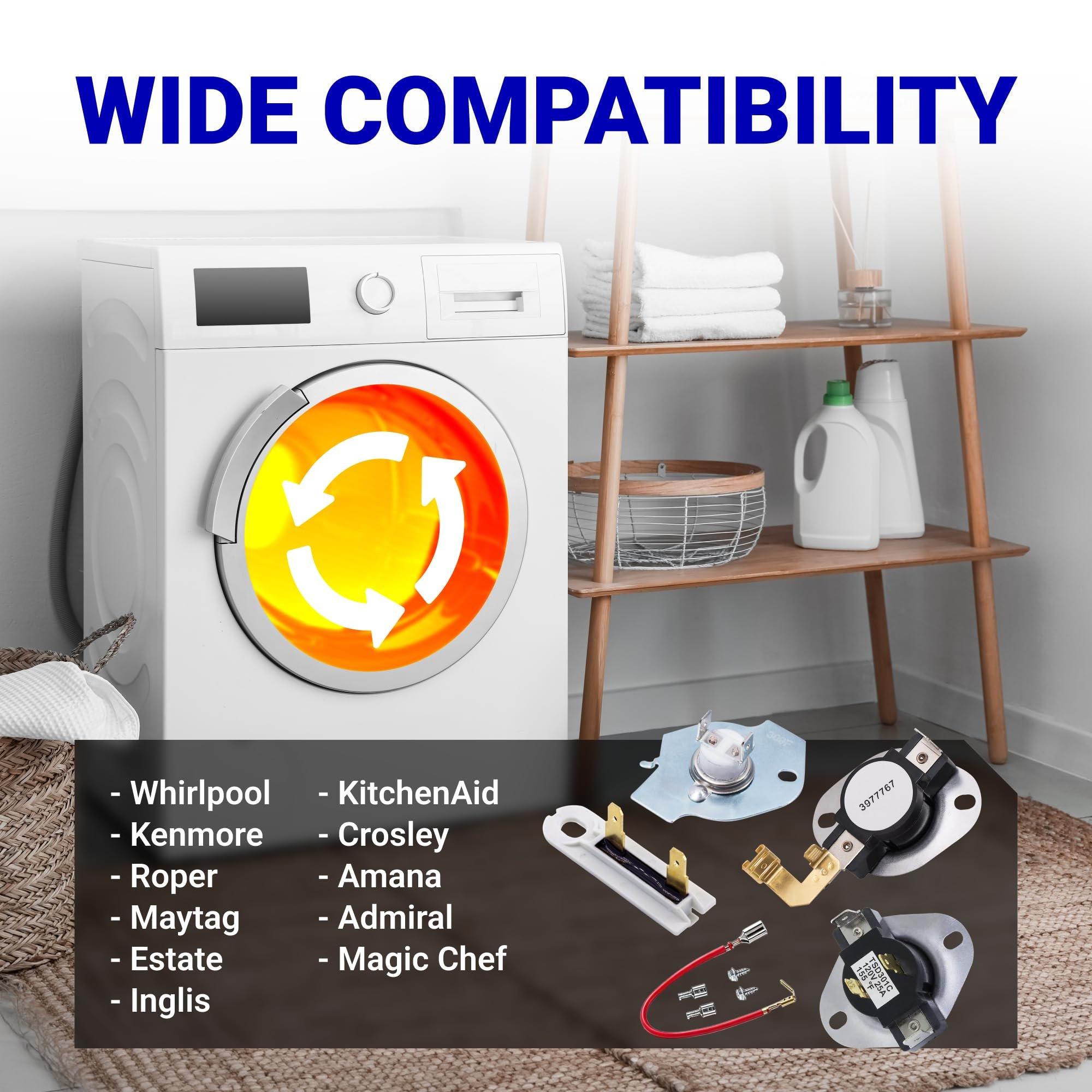 3387134 Cycling Thermostat 3392519 Dryer Thermal Fuse 3977393 Thermal Cut-off Switch 3977767 High-limit and Wire Thermostat Kit - Compatible with Whirlpool Kenmore Maytag Dryers image 5
